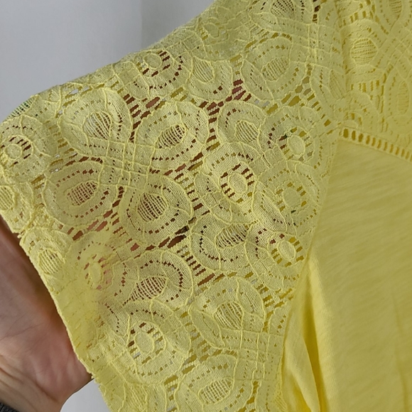 Yellow Cotton & Lace Lazer Cut Tee - Picture 2 of 8
